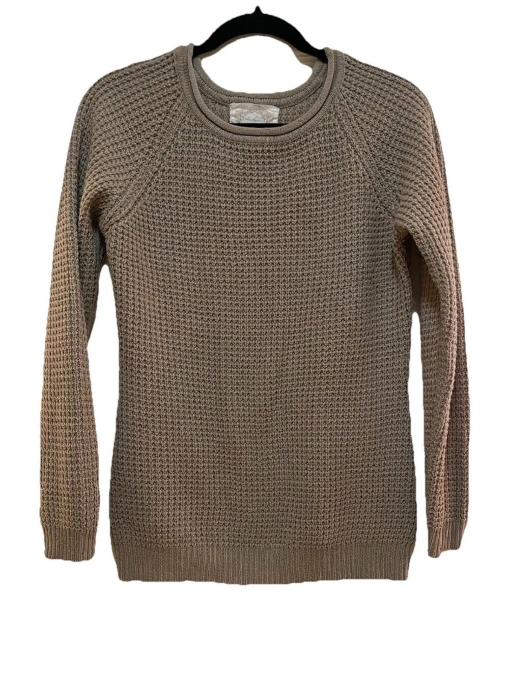 AMBIANCE Taupe Waffle Knit Long Sleeve Sweater Sz L